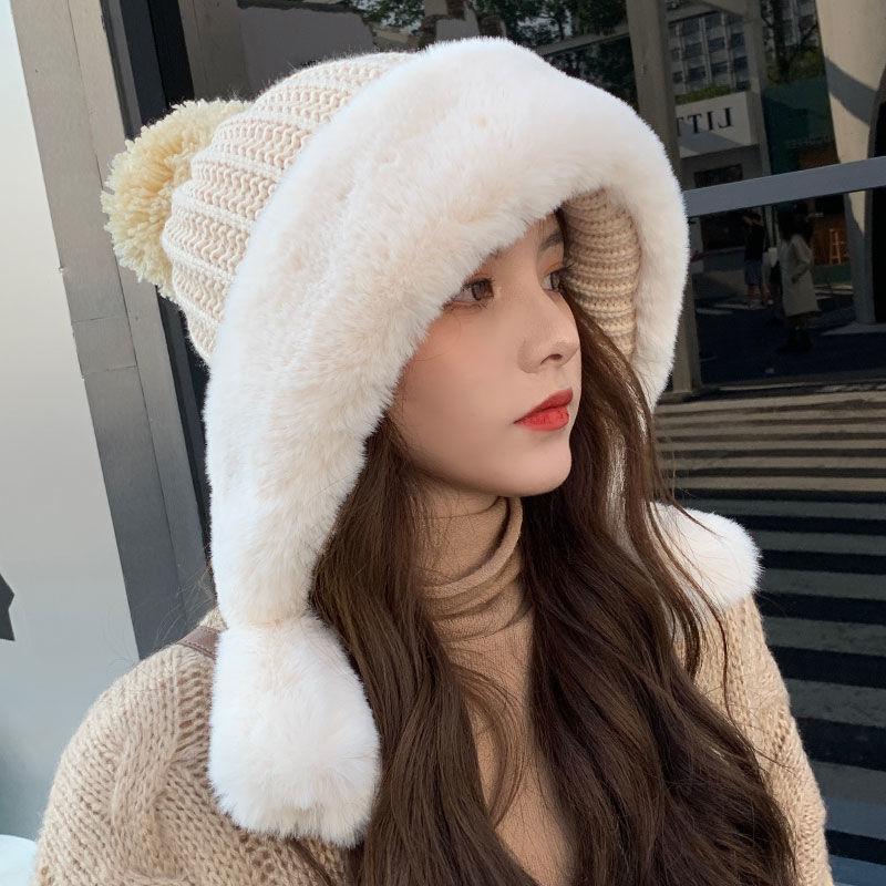 Knitted Hat Big Head Korean Version Velvet Warm and Cold Cotton Hat Women's Autumn and Winter Wool Hat Trendy Brand