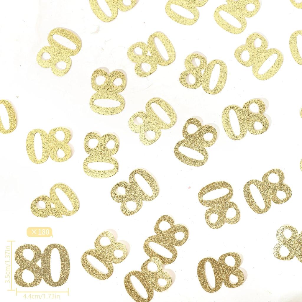 180PCS 80th Birthday Confetti Gold Glitter - 80th party supplies,80th Birthday Party Decorations,80th Birthday confetti,Adult Party Glitter 80th
