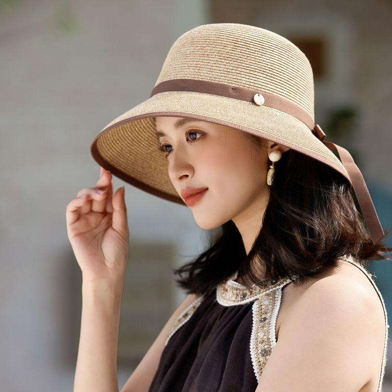 Summer New Hat Women's Sunshade Sunscreen Streamer Lafite Straw Hat Summer Travel