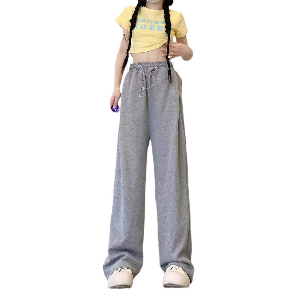 New Gray Casual Sports Pants for Women In Autumn and Summer Draped Straight Long Pants Small-sized Design Trousers