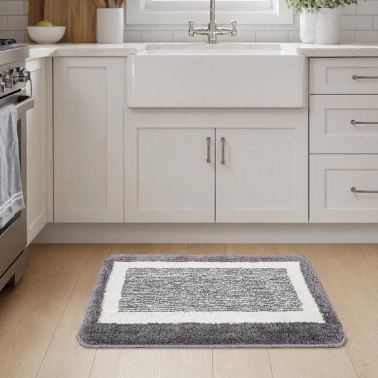 Bathroom Anti-Slip Mat, Ultra Soft Water-Absorbent Fiber Bath Mat, Non-Slip Thick Cushioned Floor Mat, for Tub Home Decor Accessories