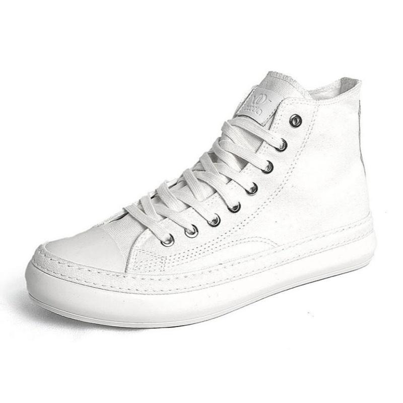 Men's High Top Canvas Shoes Black White Men Casual Sneakers Fashion Lace-up Vulcanize Shoes Cool Street Sports Brand Flats