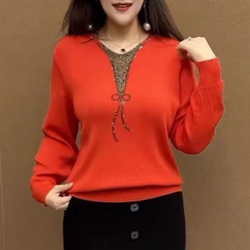 Women's Plus Size Knit Sweater Loose Round Neck Thin Pullover Knit Top