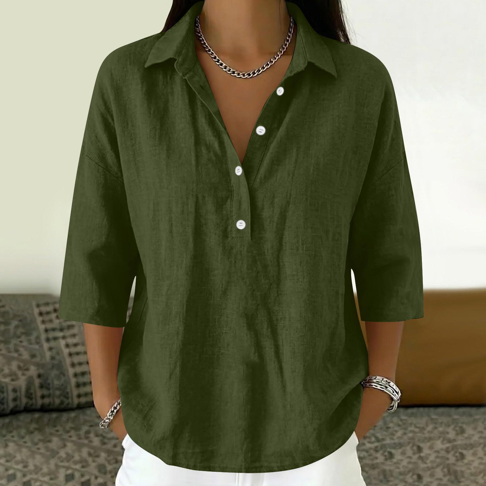 

Womens Long Sleeve Button Down Shirt Casual Loose Fit Collared Blouse Lightweight Top with Half Placket Design for Everyday Wear XL