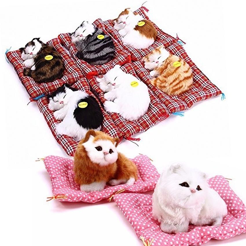 Lovely Simulation Animal Doll Plush Sleeping Cats Toy with Sound Kids Toy Birthday Gift Doll Decorat