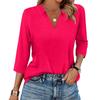 Dámská móda Ležérní klopa Krátký 3/4 rukáv Jednobarevná košile Dámské topy s výstřihem do V