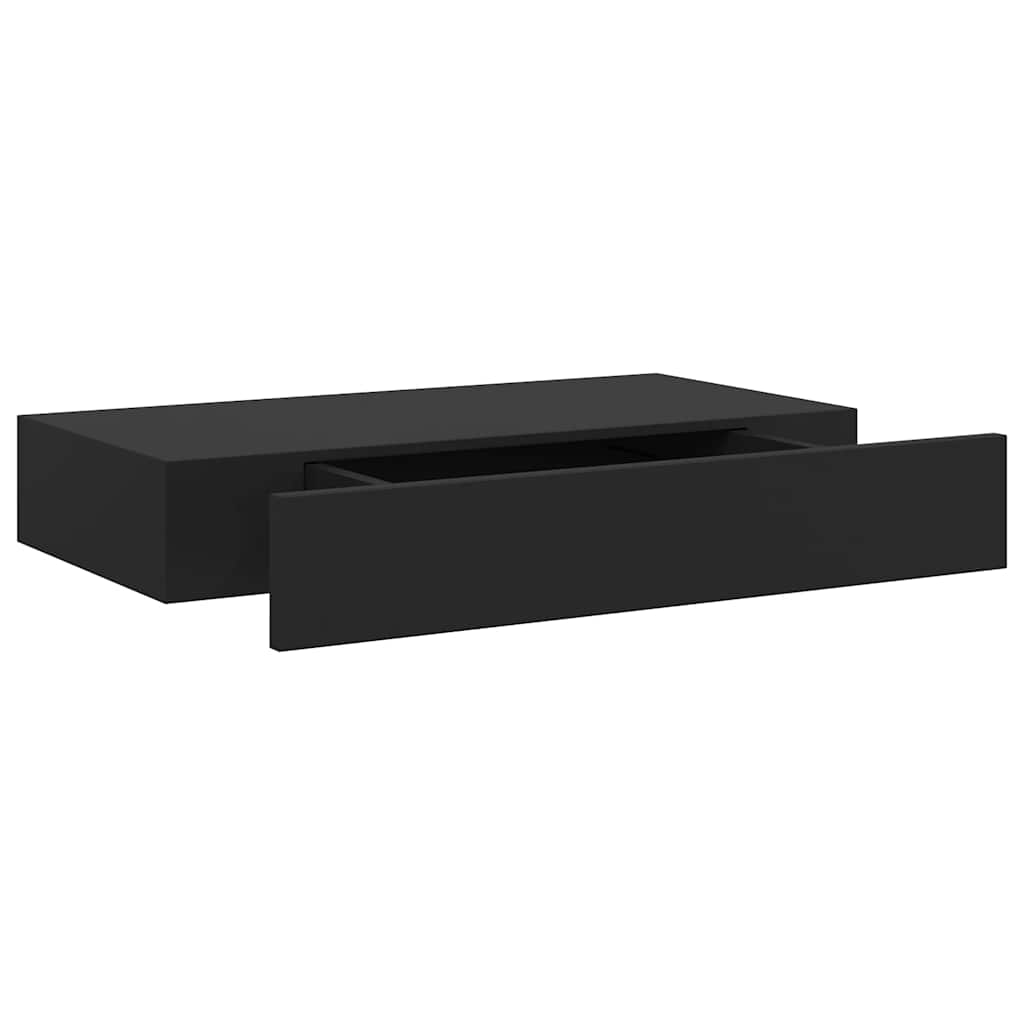 Schweberegal mit Schublade Schwarz 48 x 25 x 8 cm