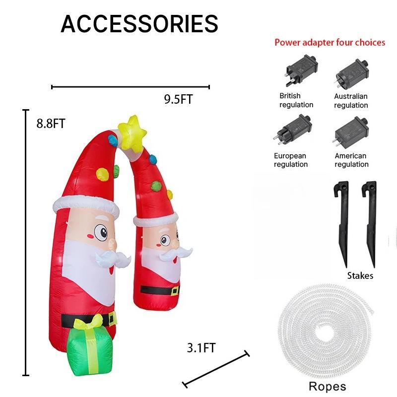 8.8FT Inflatable Christmas Santa Archway Xmas Yard Decoration LED Star Gift Toy Boxes Double Santa Design Home Ornament Gift