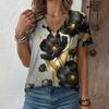 Creative Flower Colorful Pattern Summer Soft Fashionable Comfortable Women's T-Shirts Casual Breathable Loose V-Neck Short-Sleeve T-Shirt