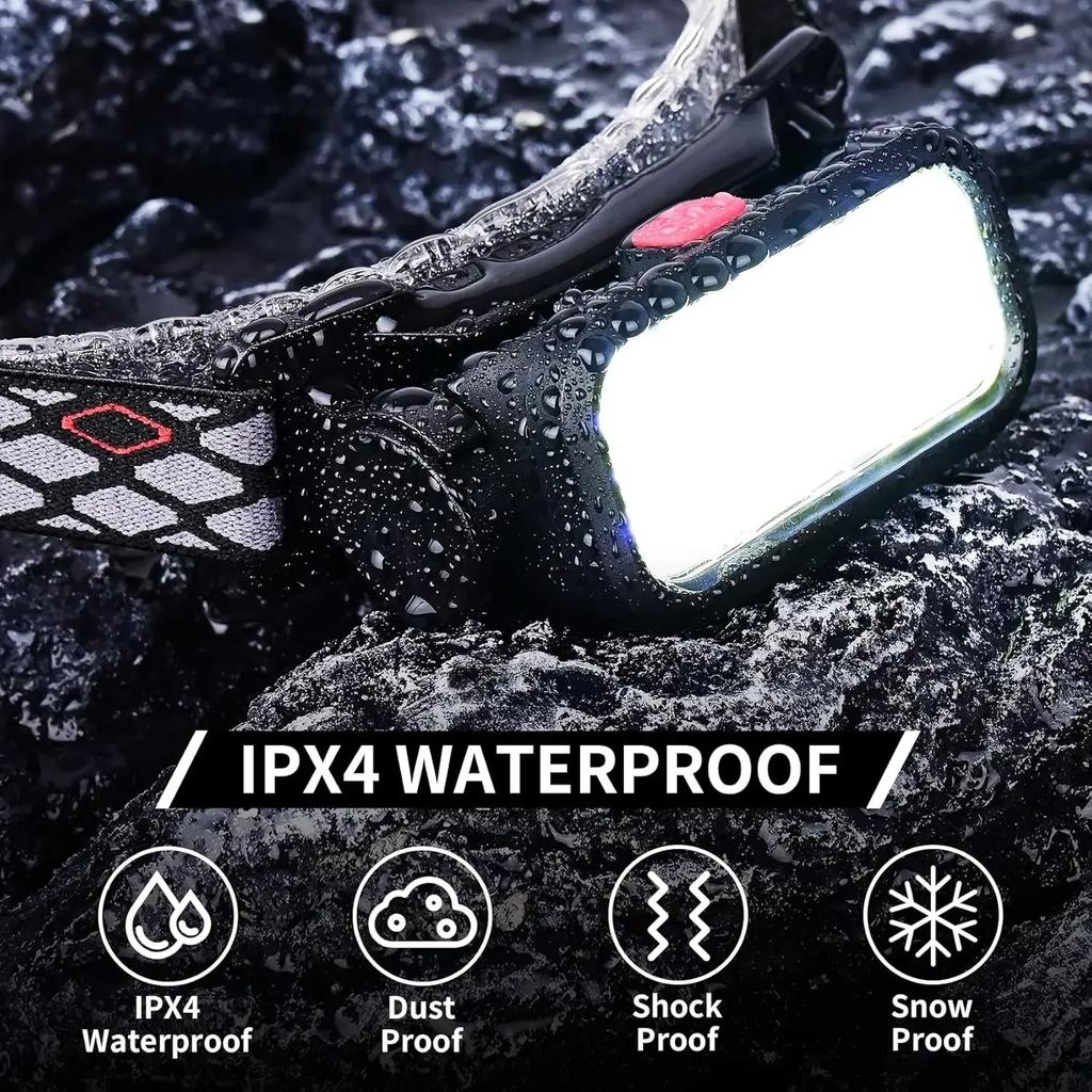 New COB LED Headlights Outdoor Household Portable Headlamp with Built-in 1200mAh Battery Flashlight USB Rechargeable Head Lamp