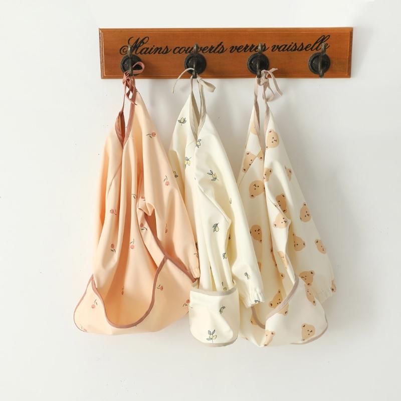 Reusable Waterproof Art Smock for Eating Feeding Drooling Bib Apron with Pocket Baby Toddler Long Sleeved Bibs Scarf