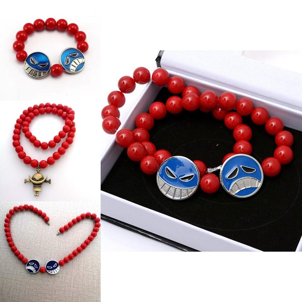 Rotes Perlenarmband Halskette Ein Stück Portgas D. Ace Whitebeard Piraten Anhänger