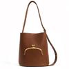 Large Capacity Bucket Tote Bag Women With Snap External Pocket Streetwear Shoulder PU Leather