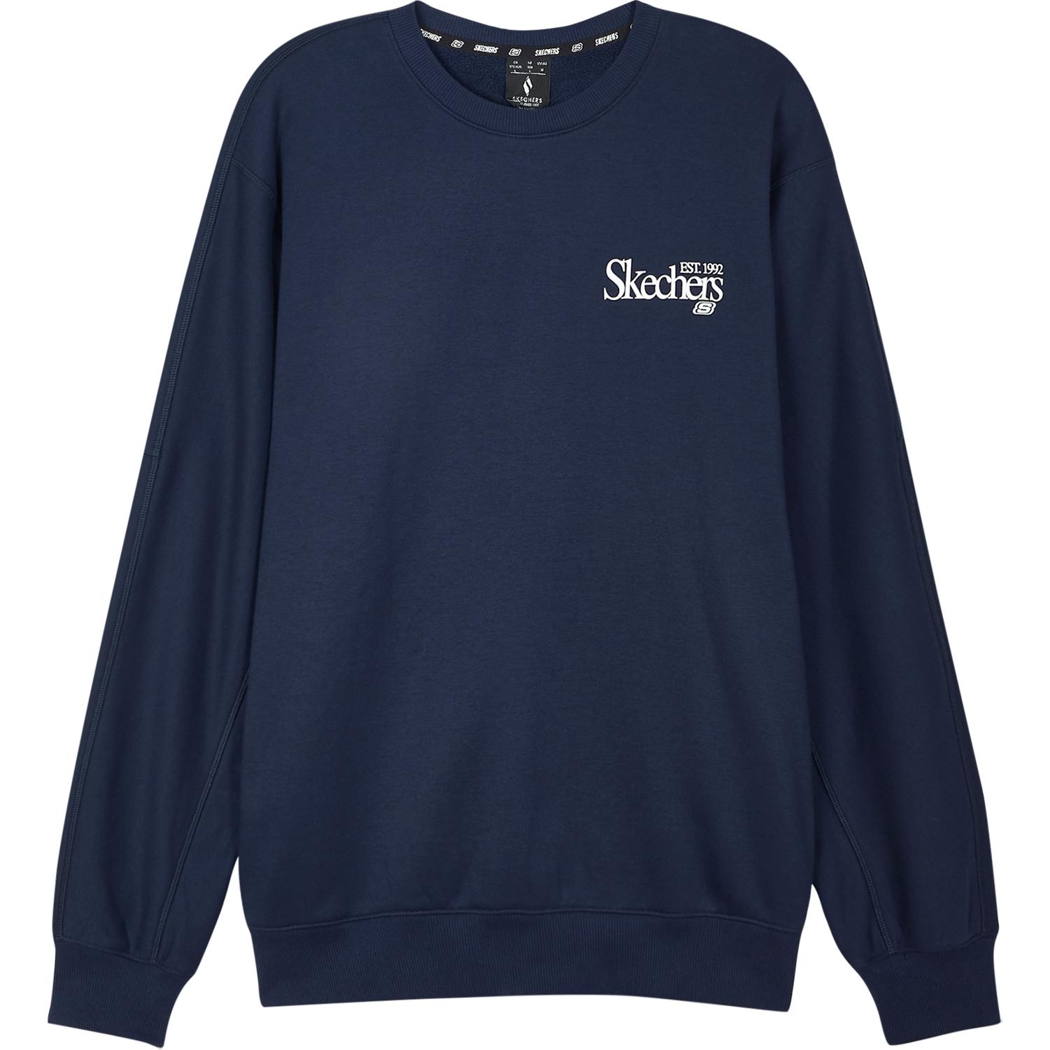 Skechers Logo Print Round Neck Drop Shoulder Long Sleeve Sweatshirt Unisex sweatshirt Navy-Blue L324U109-00DU XS