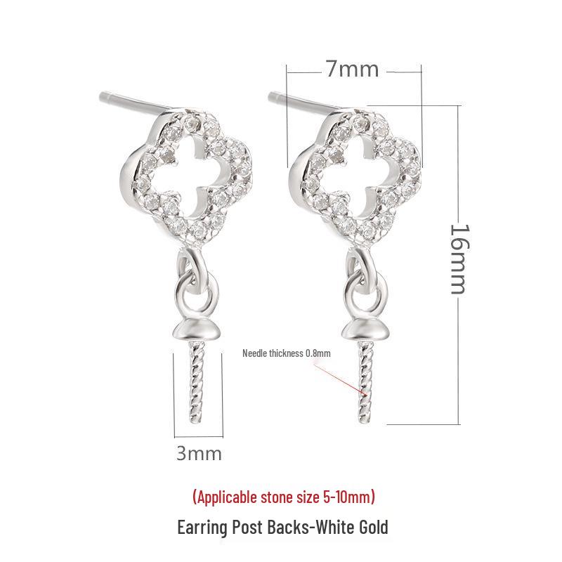 

925 Sterling Silver Four-Leaf Clover Imitation Pearl Stud Earrings with Jade Bead Setting for Women 925 Silver