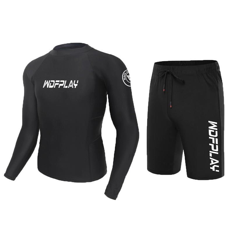 Mens Full Coverage UV Protection Rash Guard Set Long Sleeve Top Pants Snorkeling Diving Surfing