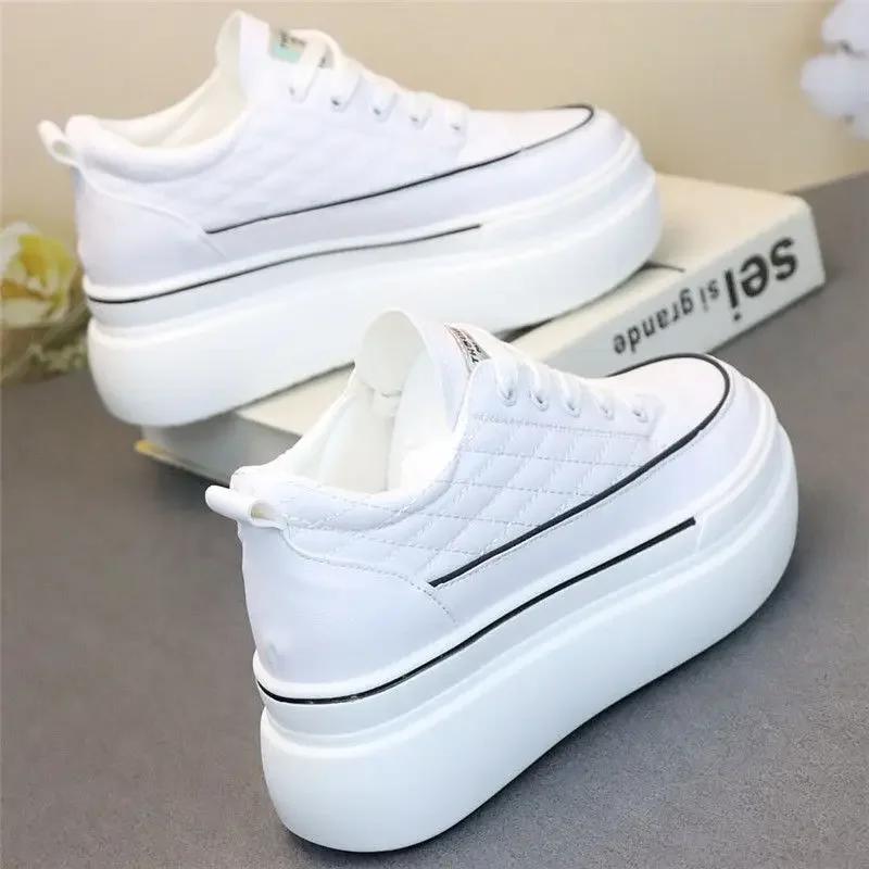 

Fashion Platform Shoes All-Match Women s Leather Breathable White Shoes Invisible Height Increasing Insole Comfort and Casual Sneakers 34 чёрный