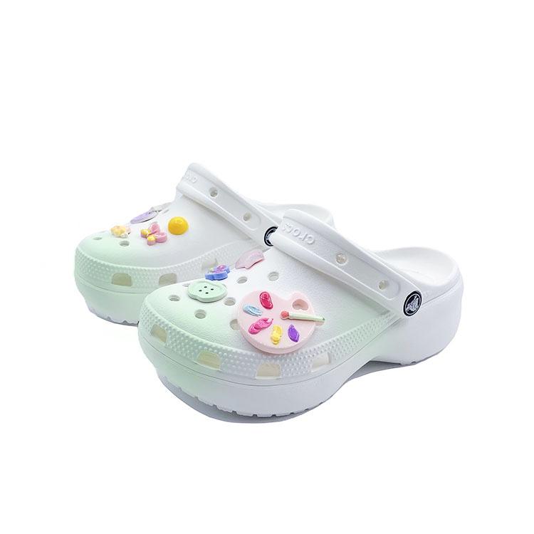 Crocs Classic Platform Lined Clog Childish Green EVA Hole Shoes Unisex Styles White and Green