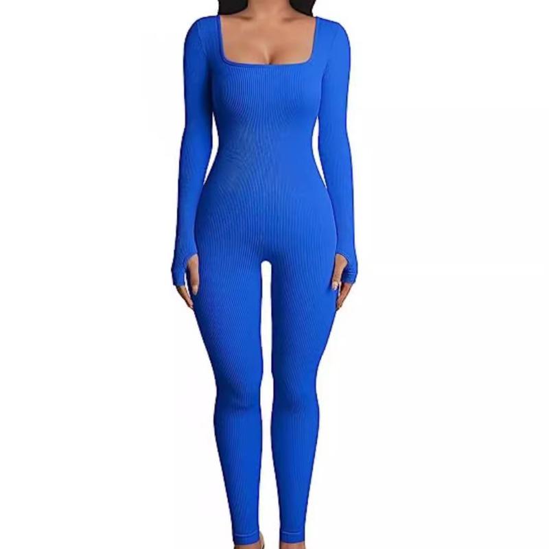 Damen Onesie Yoga Jumpsuit Workout Gerippte Langarmhose Sport Jumpsuit
