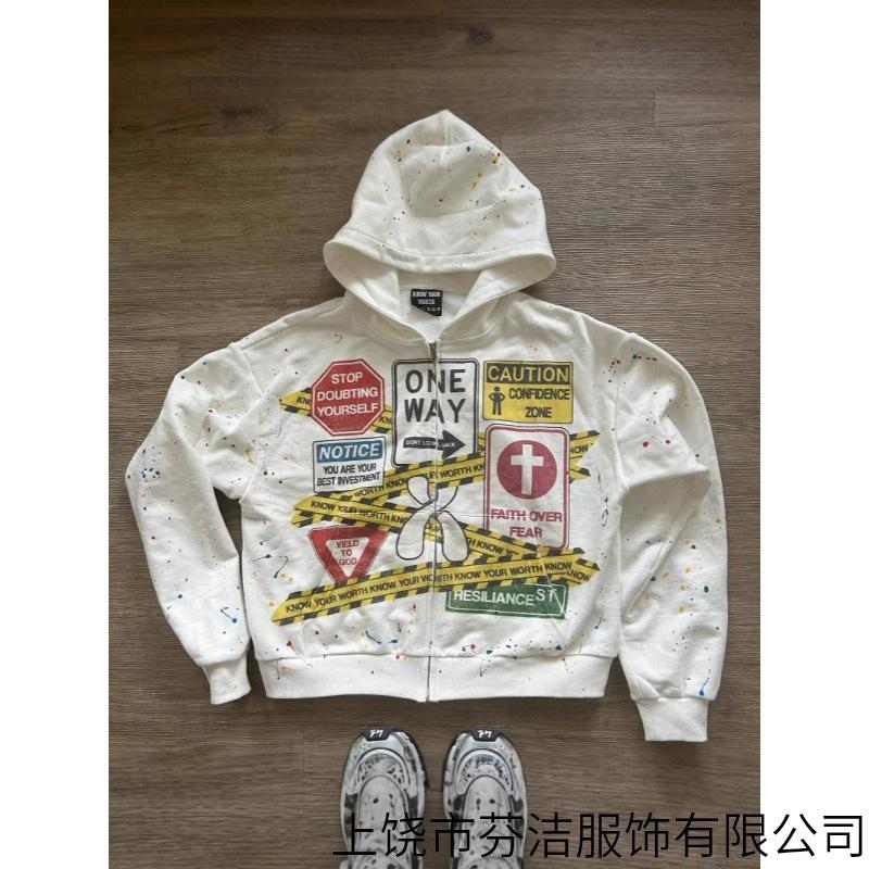Popular hooded sweater European and American 3D printing pattern street retro style blockade restricted area street personality danger