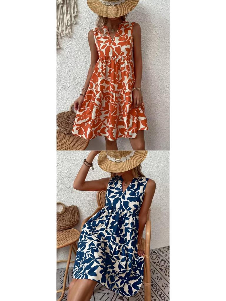 V-neck Sleeveless Printed Dress - Summer 2026 European & American Fashion for Women