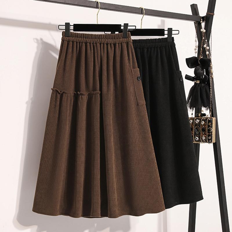 Dimanaf 2025 Autumn Plus Size Long Women Skirts Elastic Waist Oversize Elegant High Waist Skirts A-Line