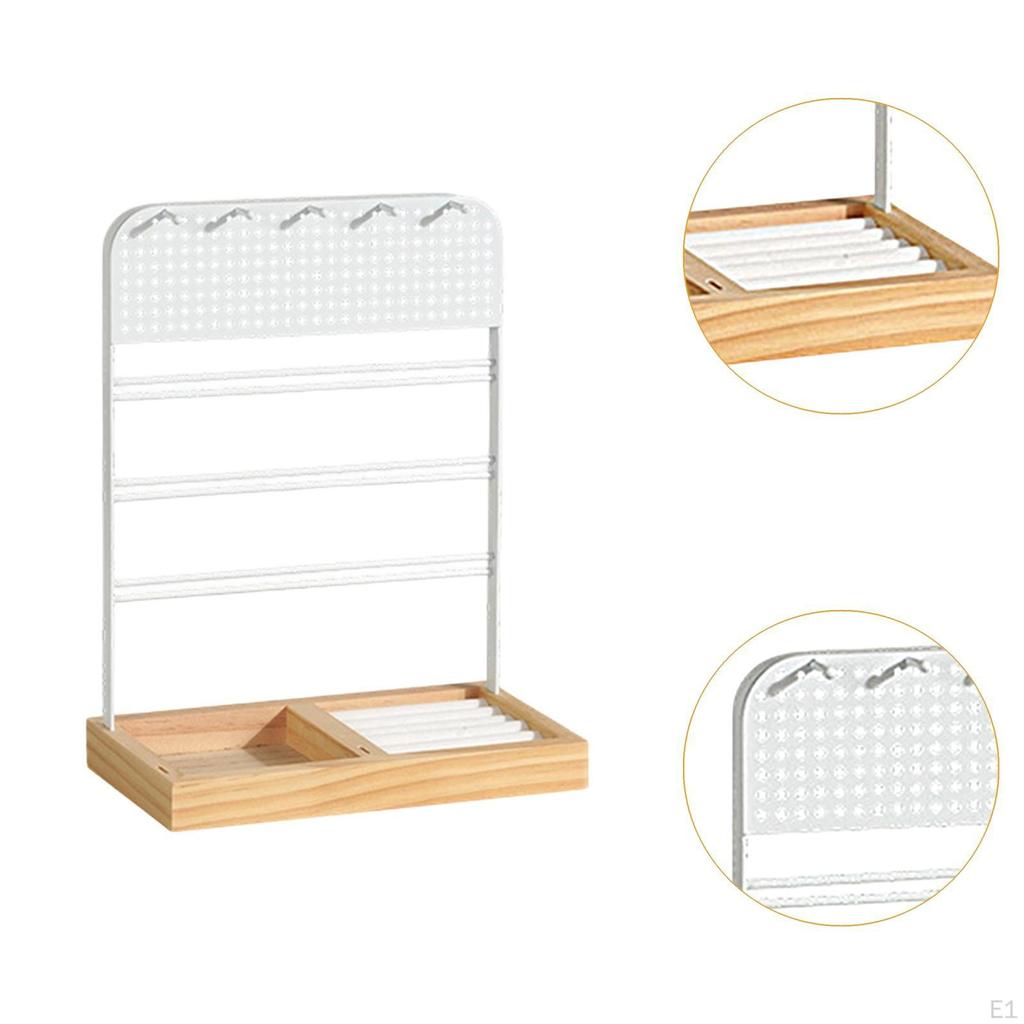 Elegant Wooden And Iron Jewelry Stand, Organizer for Storage Presentation, Suitable Retail