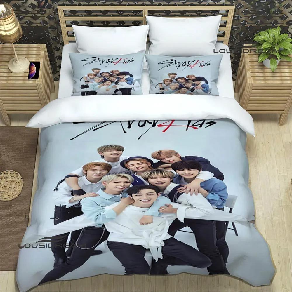 Kpop S-Stray-K-Kids Druck Bettwäschesets Exquisites Bettzubehör Set Bettbezug Bettdecke Set Bettwäscheset Luxus Geburtstagsgeschenk