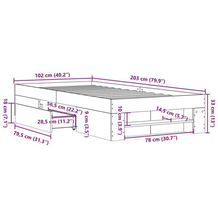 VidaXL Cadre de lit chêne sonoma 100x200 cm bois d'ingénierie, meuble de chambre à coucher, lit simple, sommier, lit, cadre 3295487