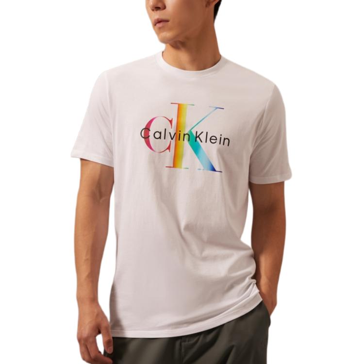

Calvin Klein Rainbow Series Gradient Letter Print Simple Round Neck Short Sleeve T-Shirt Men Tops Moonlight-White 40BM828-YAA S