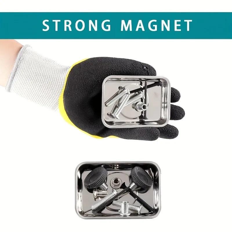 Stainless Steel Magnetic Tool Tray Set, 3 Sizes Heavy Duty Tool Organizer Trays, Magnetic Parts Holder for Screws, Nuts