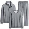 Men's Plus Size Spring Cotton Sportswear: Casual, Breathable Three-Piece Set with Running Cardigan and Round Neck
