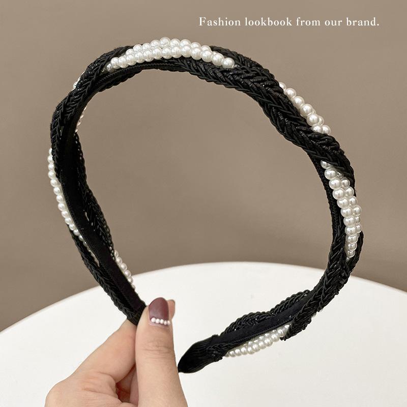 Französische Perle Geflochtene Lünette Haarband Elegant Damen Einfarbig Plissiertes Stirnband Modischer Mädchen Haarreif Haarschmuck