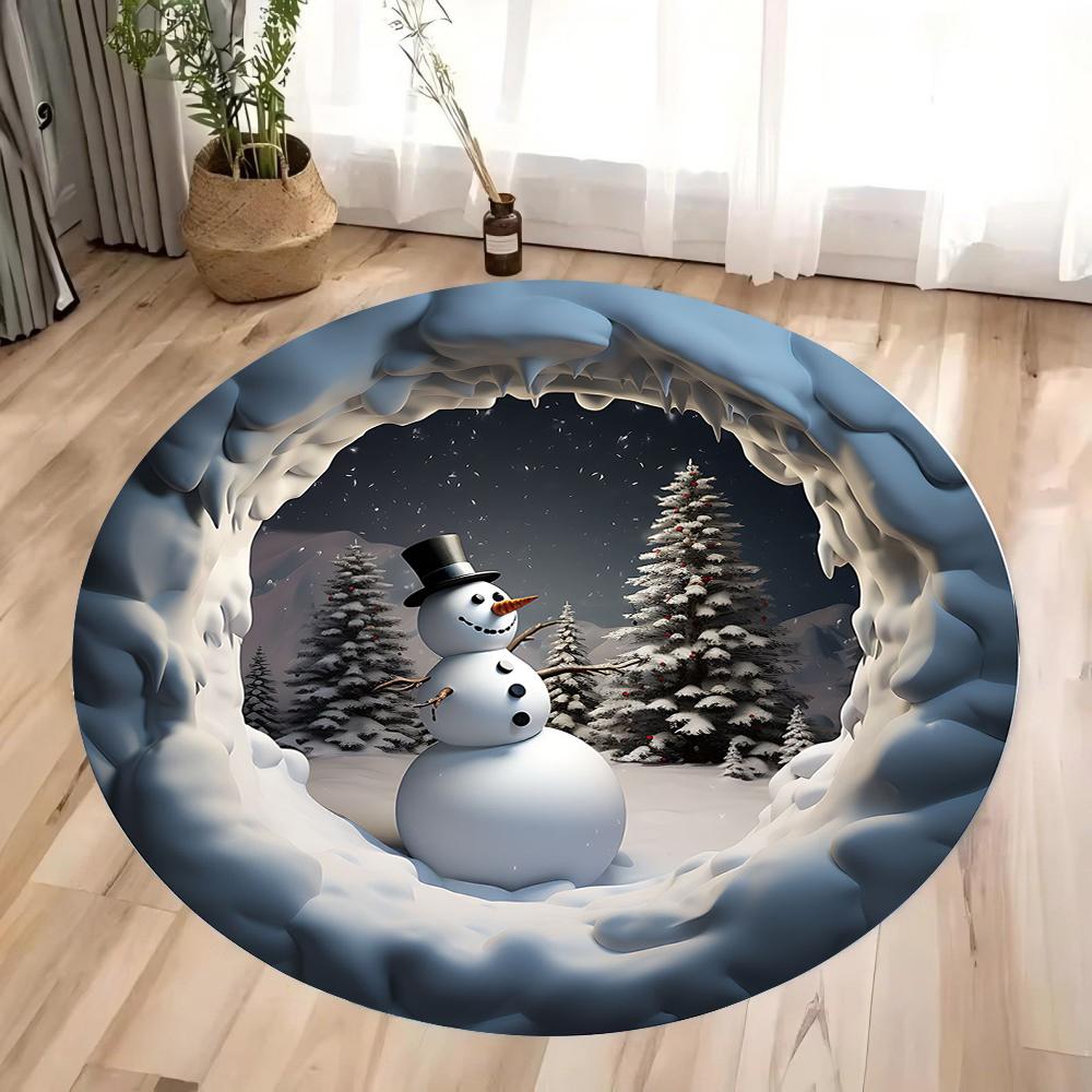Christmas Decoration Anti Slip Carpet Santa Claus Pattern Circular Carpet Christmas Decoration Anti Slip Carpet Home Decoration