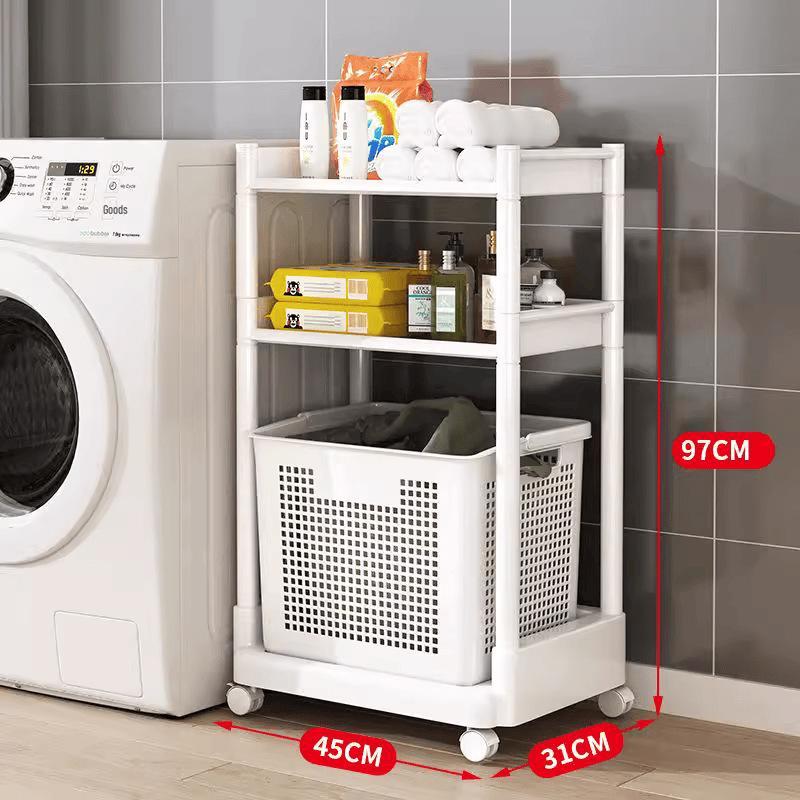 Movable Bathroom Storage Rack with Baskets and Handrails