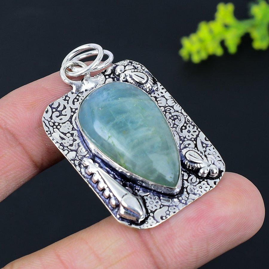 Aquamarine Gemstone Handmade 925 Sterling Silver Gift Jewelry Pendant 2.17" N3c10
