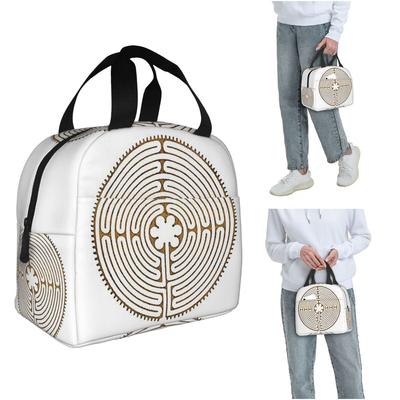 Symbol Chartres Labyrinth Metal Gold Antique Style Insulated Lunch Bag for Women Kids Portable Food Boxes Thermal Lunch Box Tote