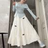 Women's White High-Waist A-Line Umbrella Skirt with 3D Bow - Tiered Cake Design for Spring/Autumn - Slim-Fit Elegant Style