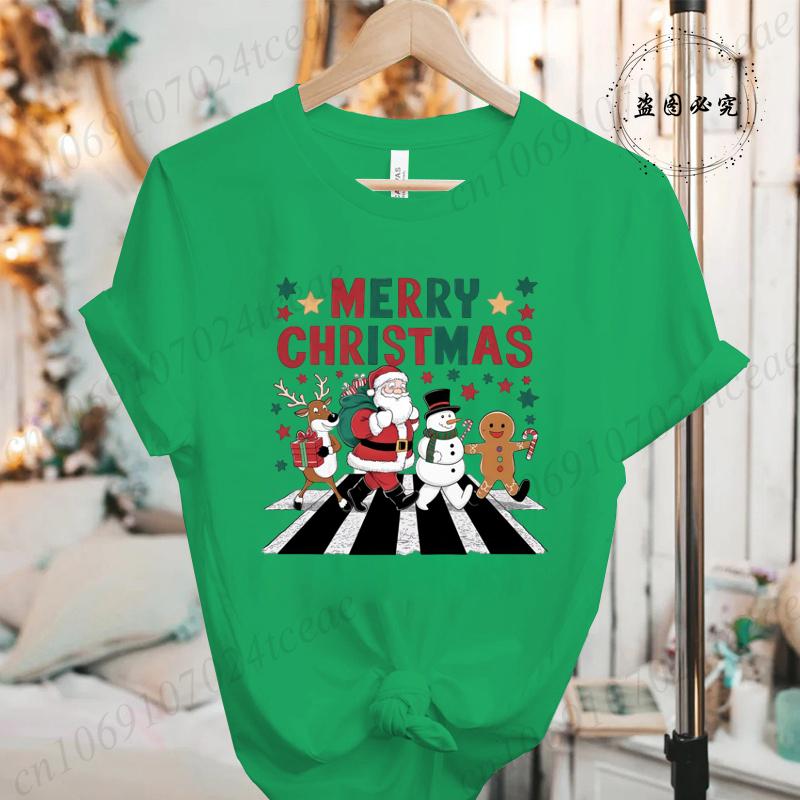 Merry Christmas Women Fashion T Shirt Christmas Print Funny Tops Womens Casual TShirt Holiday Xmas Party Tee Aesthetic Clothes