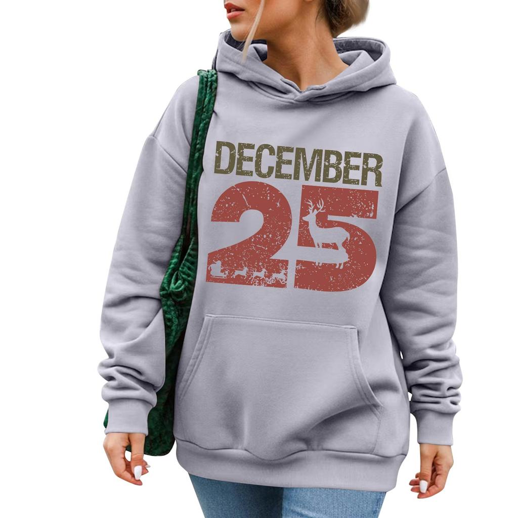 Damenmode Lässig Langarm Bedruckt Rundhals Kapuzenpullover Pullover Top