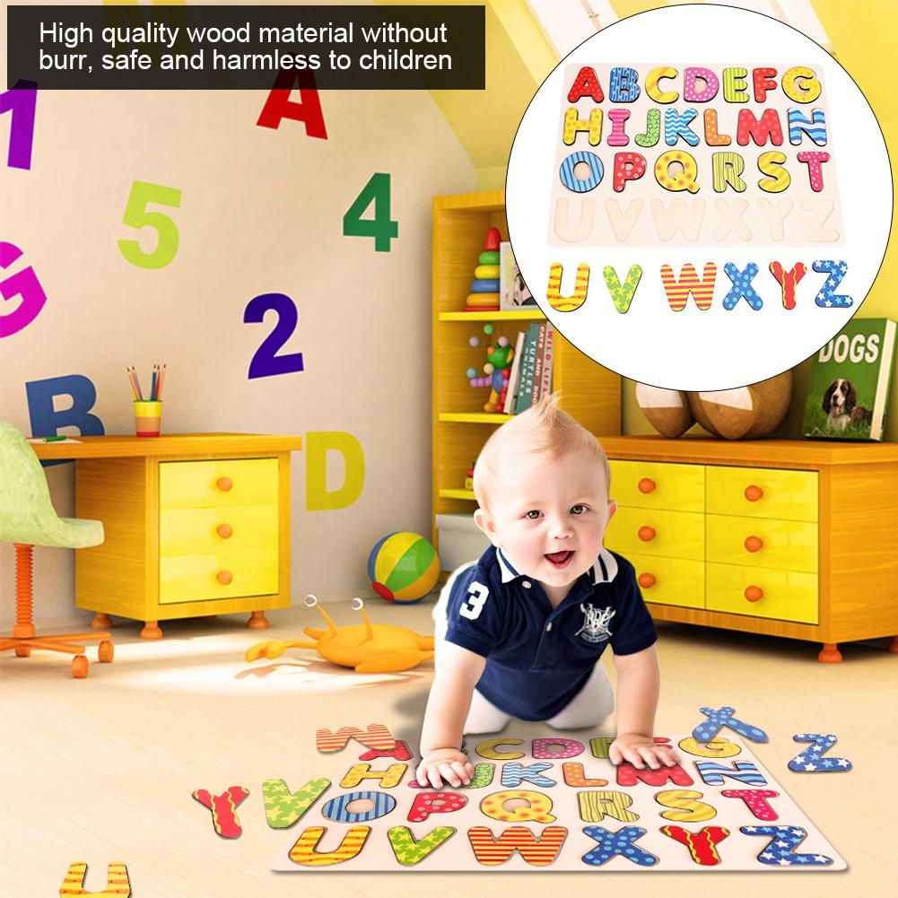 Puzzle din Lemn pentru Copii Set Placă de Prindere cu Mâna Educativ Jucărie Desen Animat Cadou (Alfabet)