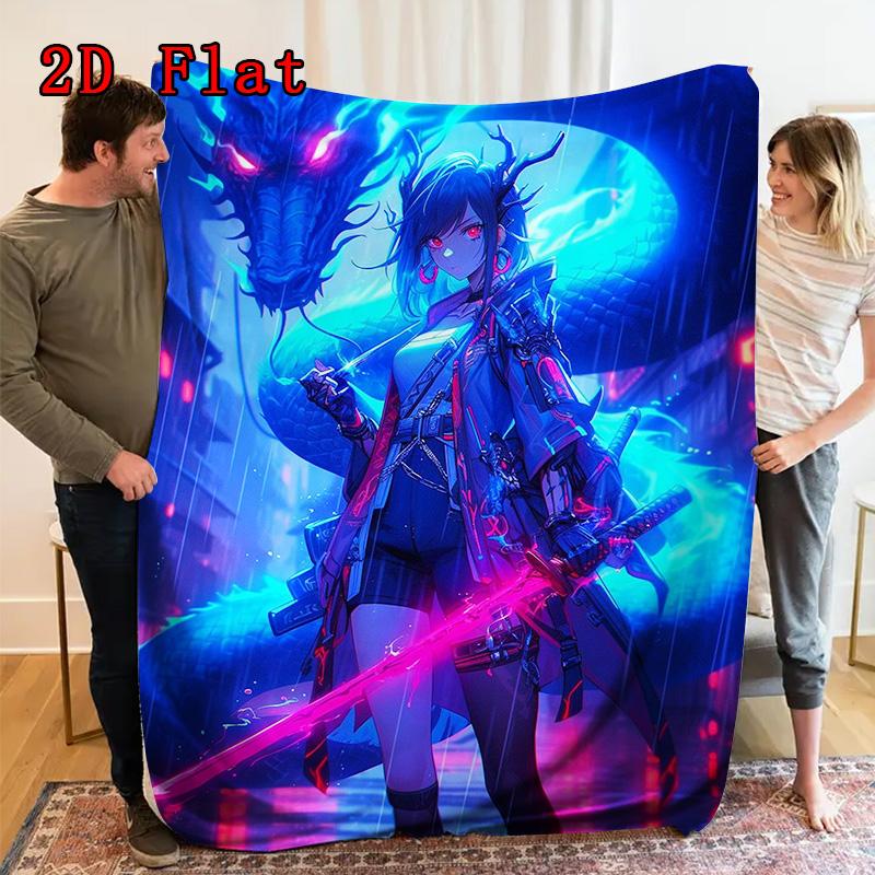 Cyberpunk Anime 2D Flat Pattern Flannel Blanket High quality All Seasons Warmth and Comfort Perfect for Christmas Gifts.NMT0928045