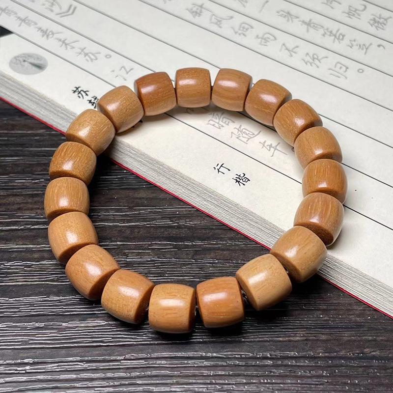 Ethnic Green Sandalwood Straight-Cut Barrel Bead Bracelet, Handmade Unisex Cultural Play Single Loop