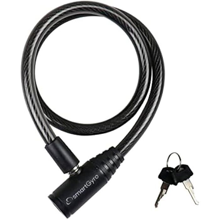 Antivol - SmartGyro - Universel - Câble flexible et résistant - 2 clés - Noir