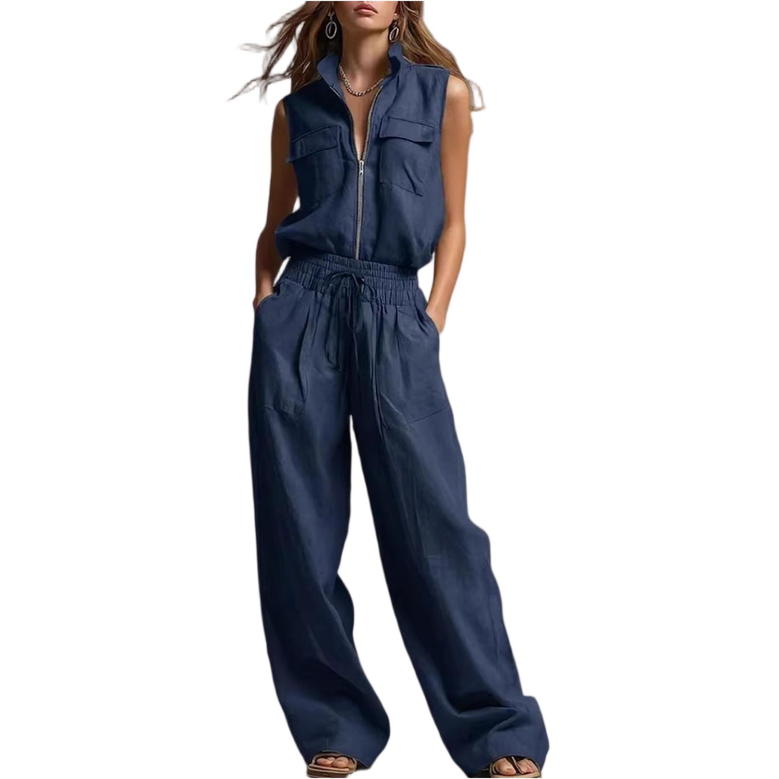 Модный женский повседневный костюм: топ и брюки L чёрный