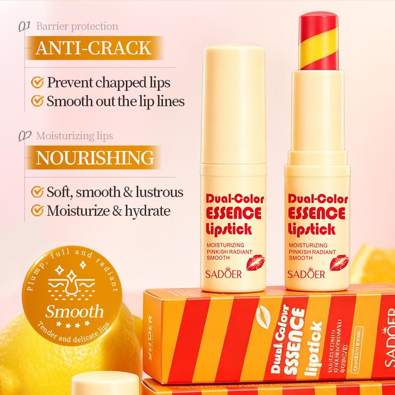 Dual Color Essence Lip Balm Orange Flavor Moisturizing Hydrating Lip Care Smooth Pink Lip Balm