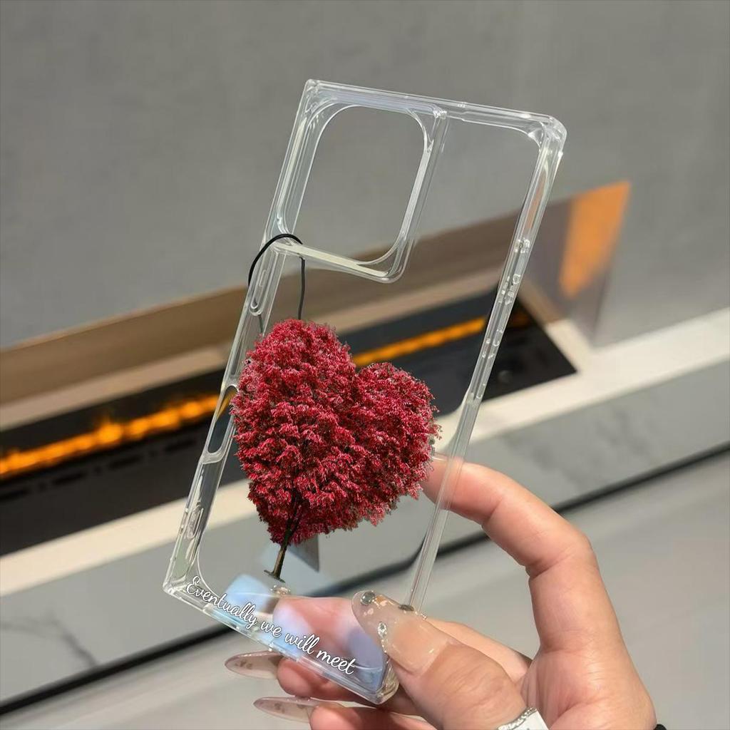 Square Back Tube Protection Clear Case For iPhone 15 Plus 11 12 14 Pro Max 13 16 ProMax Anti-Oxygen,Red Tree Love Pattern Casing