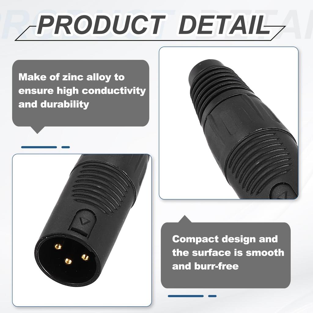 uxcell 4-Pack 3-Pin XLR Female Connectors for Microphones, Audio Cables, Plugs, Sockets, Accessories for Mixers, Power Amplifiers, Black