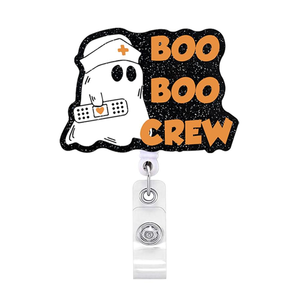 Acrylic Halloween Spooky Ghost Eyeball Skeleton Retractable Badge Reel Rotating ID Badge Holder Crocodile Clip for Doctor Nurse
