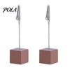 Metal Pole Memo Stand 2 Pcs Wooden Cube Base Holder with Clips, Mini Table Multi-combination Number Stands for Name Cards, Photos, Memos, Wedding,